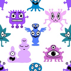 Cartoon seamless aliens and monsters pattern for kids and gifts and cards and linens and wrapping paper and fabrics