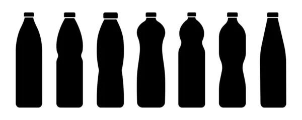 Fotobehang Set of plastic bottle on white background. Black silhouette of plastic bottle with cap for water, soda or juice. Vector icons.  © Міша Герба