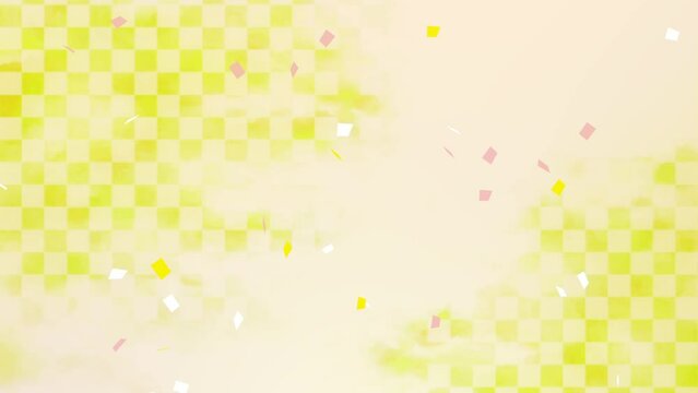 紙吹雪が舞う動画素材　表彰式　市松模様の背景　ゴールド
