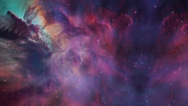 Nebula Colourful Travel and Star Camera Flying to Dark Space