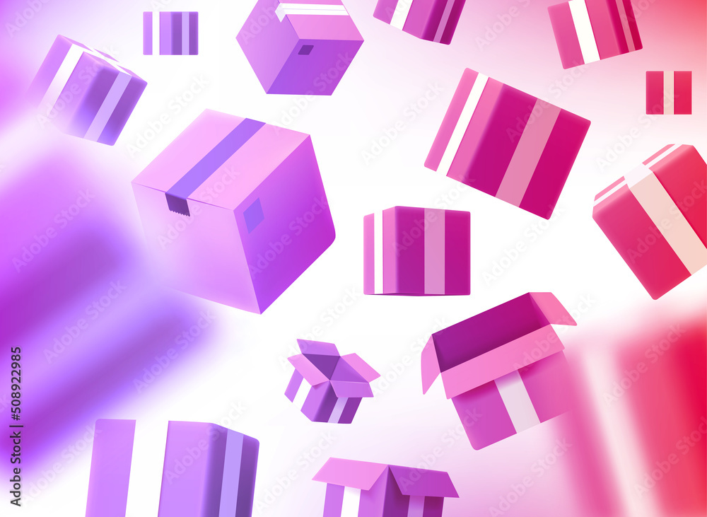 Aufkleber delivery concept with falling boxes. 3d vector concept