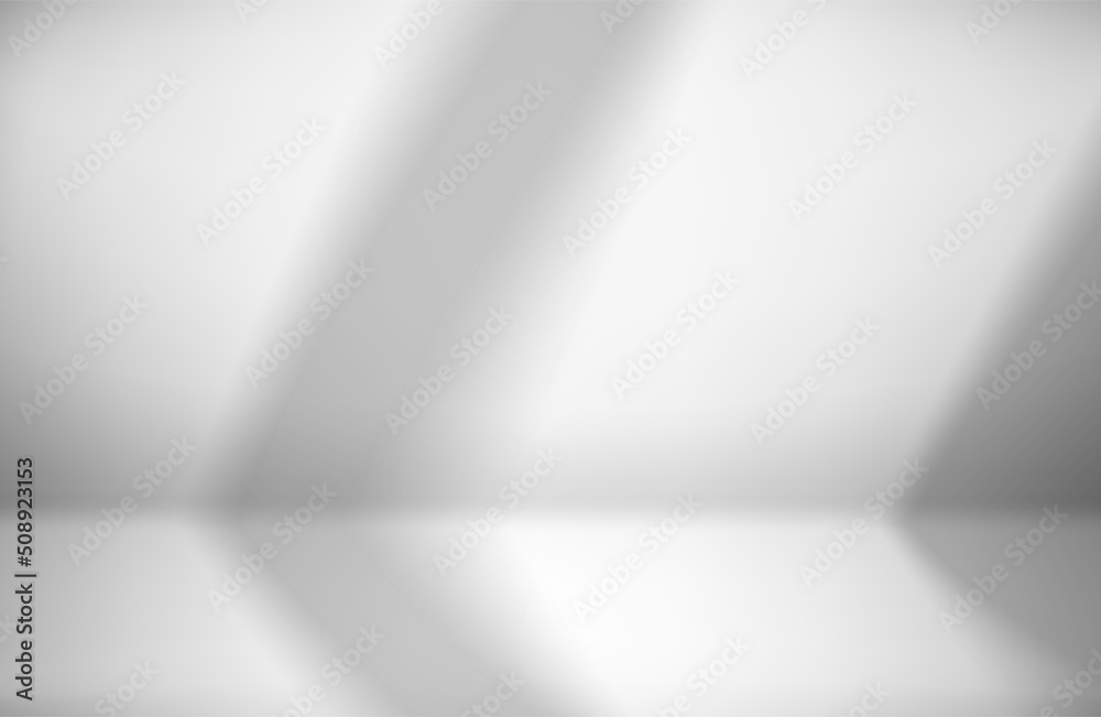 Poster Bright empty room with sunlight from the window. Showcase with shadow overlay effect