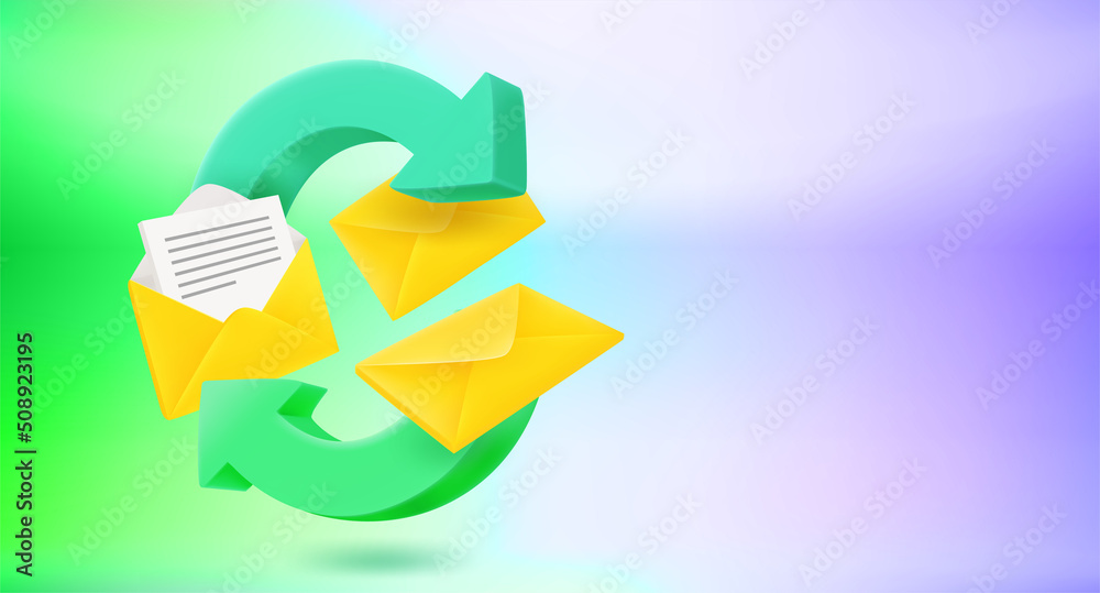 Poster Refreshing email correspondence concept with letters. 3d vector banner with copy space