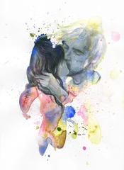 Foto op Plexiglas watercolor painting. kiss. man and woman. illustration.   © Anna Ismagilova
