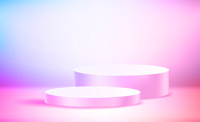 Bright colorful interior with two pedestals. Realistic 3d vector illustration