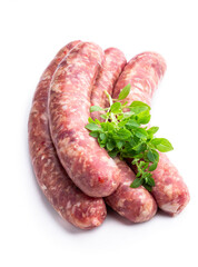 Set of pork sausages isolated on white background