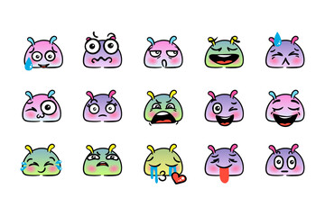 Various Cartoon Emoticons Set. Doodle faces, eyes and mouth. Caricature comic expressive emotions, smiling, crying and surprised character face expressions