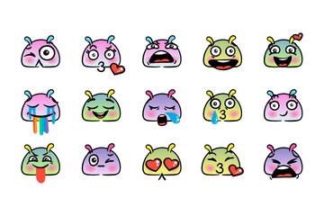 Various Cartoon Emoticons Set. Doodle faces, eyes and mouth. Caricature comic expressive emotions, smiling, crying and surprised character face expressions