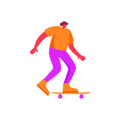 Fototapeta premium Young girl rides skateboard. Vector Illustration