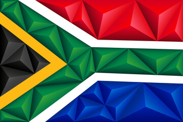Abstract polygonal background in the form of colorful black, red, blue, green, white and yellow stripes of the South African flag. Polygonal flag of South Africa.