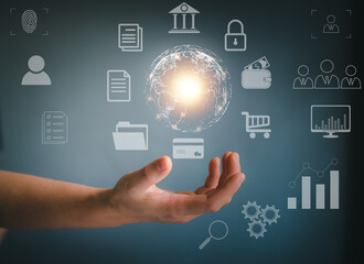 hand holding a Earth globle in technology concept.