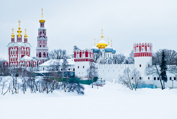 Fototapeta na wymiar Novodevichy convent in winter day. Moscow. Russia