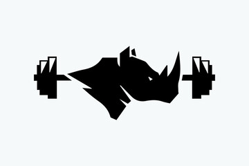 Simple Rhinos logo design with barbell