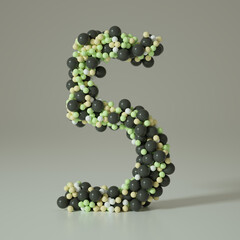 number five, consisting of balls, on a white background 3d render
