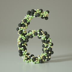 number six, consisting of balls, on a white background 3d render