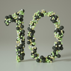 number ten, consisting of balls, on a white background 3d render