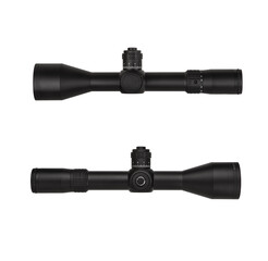 Modern sniper scope on a white back. Optical device for aiming and shooting at long distances.