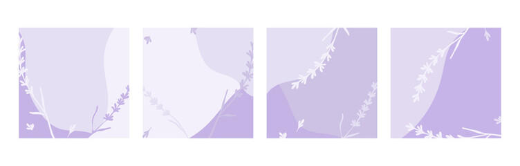 Four abstract posters. Shapes and herbs. For social media background.