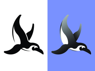 Diving African penguin logo. Flat and gradient options. © Hamerkop