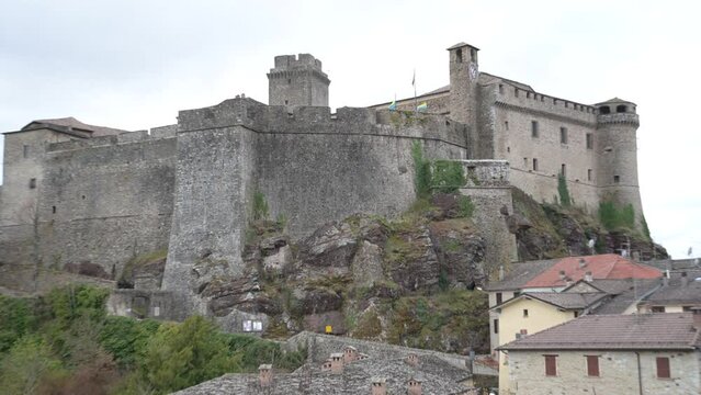 Bardi Castle dominates the village of the same name in the province of Parma, Italy