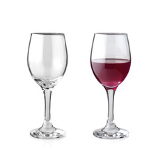 Empty wine glass and red wine glass isolated on white background