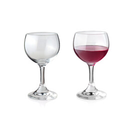 Empty wine glass and red wine glass isolated on white background