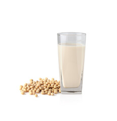 Soybeans or soya bean and Soy milk isolated on white background.