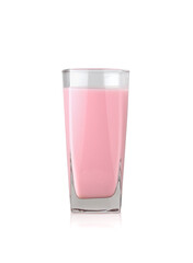 Strawberry milk glass isolated on white background