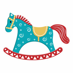 An icon with the image of a children's wooden toy rocking horse. Vector isolated cartoon-style illustration.