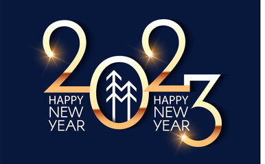 Happy new 2023 year Elegant gold text with light. Minimal text template