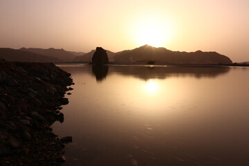 lake , boat, mountains