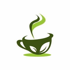 Green tea cup with leaves logo design icon