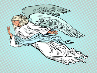 male angel flying, christian religious creature. Symbol of grief and sadness
