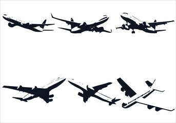 black and white Various planes in vector illustration.