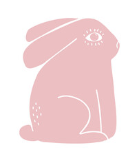 Cute Abstract Nursery Vector Illustration with Funny Hand Drawn Pink Bunny Isolated on a White Background. Eater Print ideal for Card, Wall Art, Invitation, Poster. Chinese Year of the Rabbit.