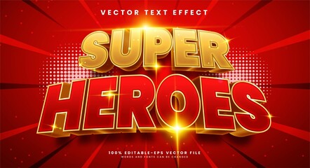 Super heroes 3d editable text effect with red and gold color, suitable for hero themes. - obrazy, fototapety, plakaty
