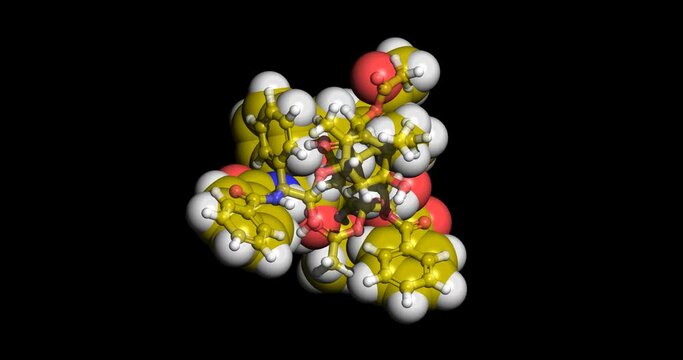 Paclitaxel, anticancer drug, 3D molecule, spinning 4K