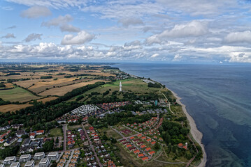 Luftaufnahme an der Küste von Schleswig - Holstein, im Vordergrund der Ehemalige Fernmeldeturm M des Marinefernmeldesektors 73 Pelzerhaken