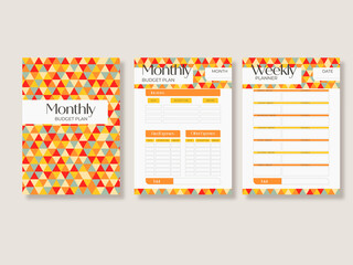 Minimalist Financial planner monthly,weekly,budget. Vintage planner, templates collection set of vector A4	
