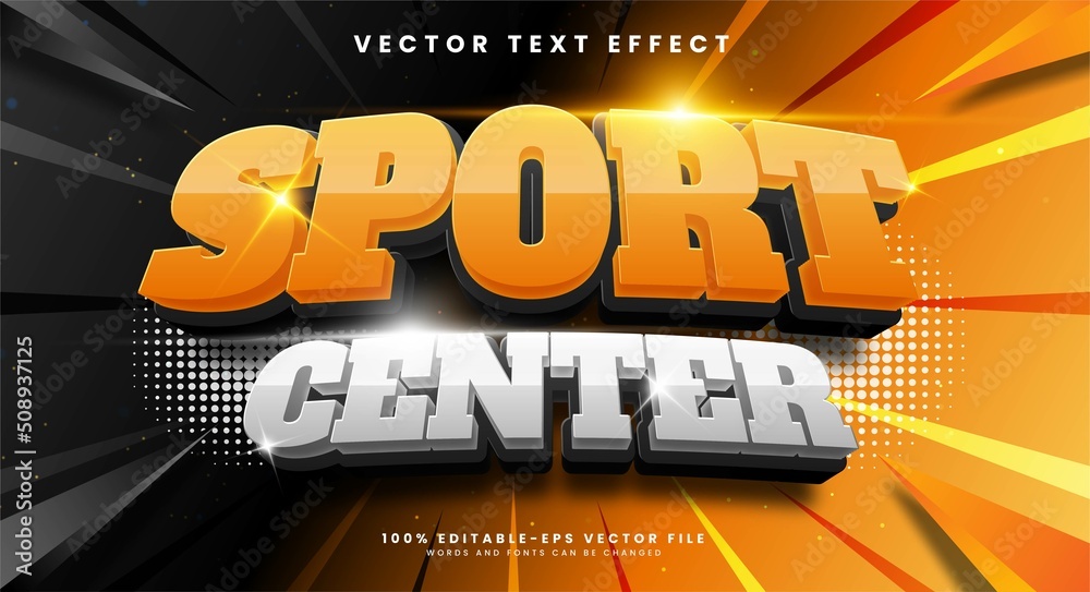 Wall mural sport center 3d editable text effect, suitable for sport themes.