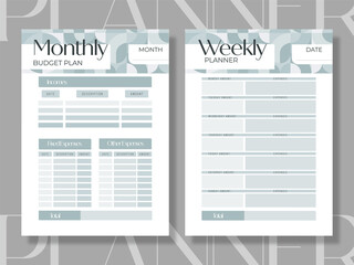 Minimalist Financial planner monthly,weekly,budget. Vintage planner, templates collection set of vector A4 and US Letter Ai, RGB/CMYK	