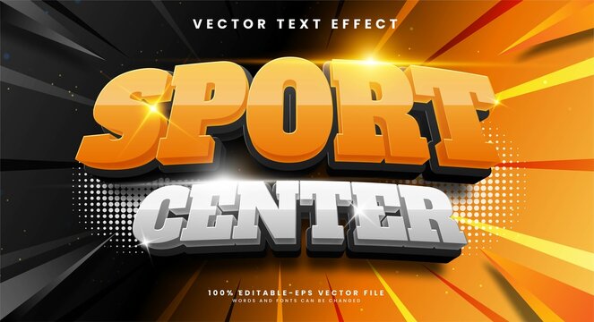 Sport center 3d editable text effect, suitable for sport themes.