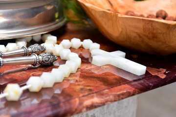 white marble crucifix in buffet decor
