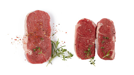 pork steak top view isolated on white background with clipping path