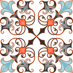 damask pattern. Indian patchwork. Azulejos portugal. Turkish ornament. Moroccan tile mosaic. Ceramic tableware, folk print. Spanish pottery. Ethnic background. Mediterranean seamless