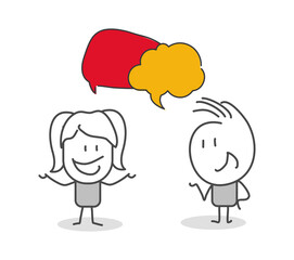 Stick figures. People with speech bubbles. Cartoon style. Social networks, news, social networks, chat, dialogue speech bubbles.