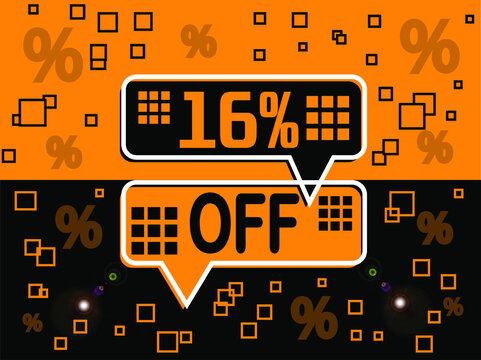 16% Special Offer. Banner Com Super Desconto 16% In Black And Orange.