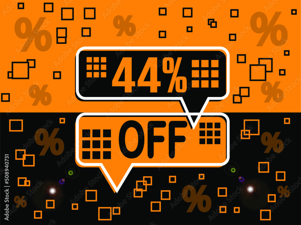 Wall mural 44% special offer. banner com super desconto 44% in black and orange.