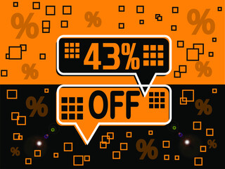 43% special offer. Banner com super desconto 43% in black and orange.