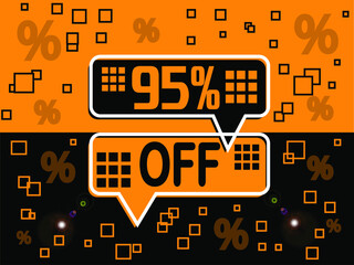 95% special offer. Banner com super desconto 95% in black and orange.